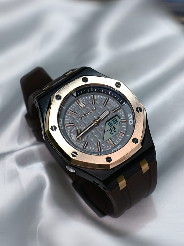 Ga2100 Brown Rubber Strap Gold Bezel Gray Dial Mod Watch
