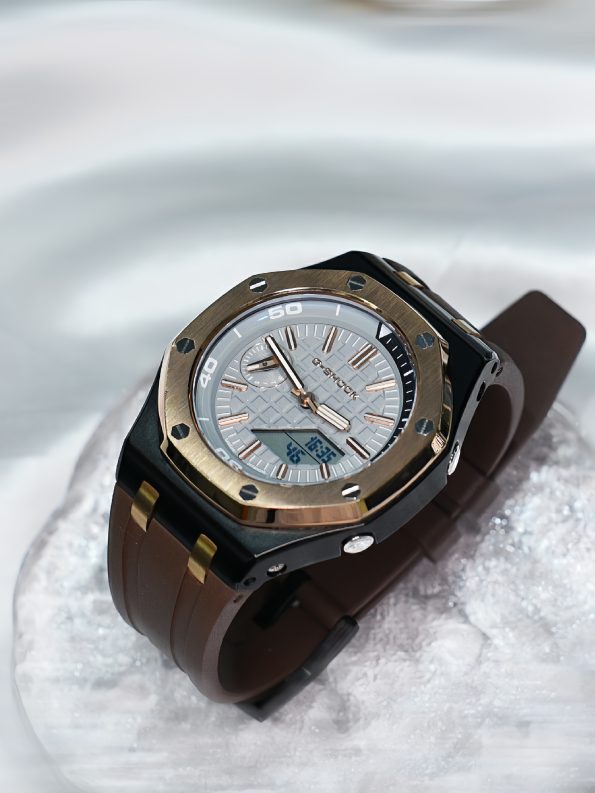 Ga2100 Brown Rubber Strap Gold Bezel Gray Dial Mod Watch