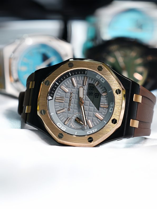 Ga2100 Brown Rubber Strap Gold Bezel Gray Dial Mod Watch