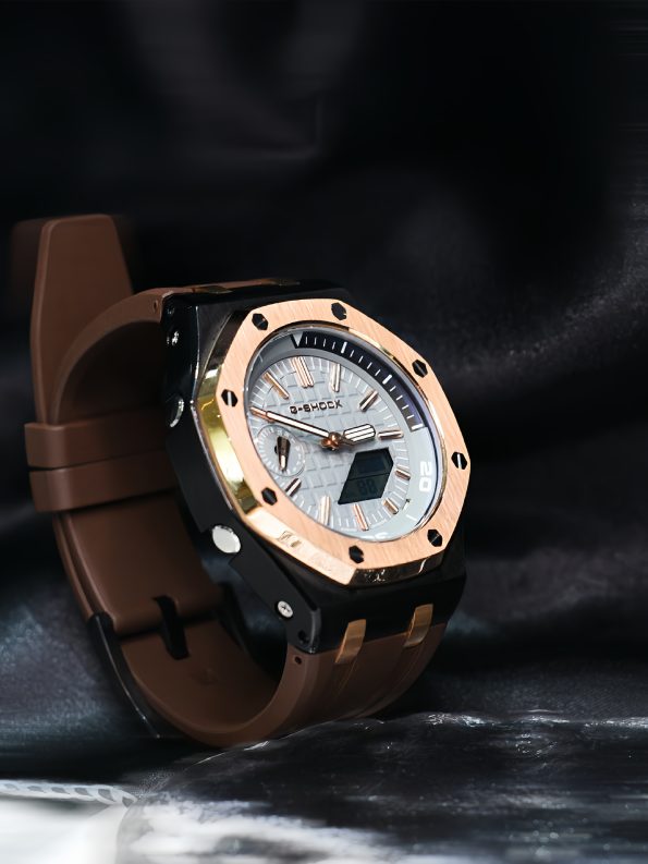 Ga2100 Brown Rubber Strap Gold Bezel Gray Dial Mod Watch
