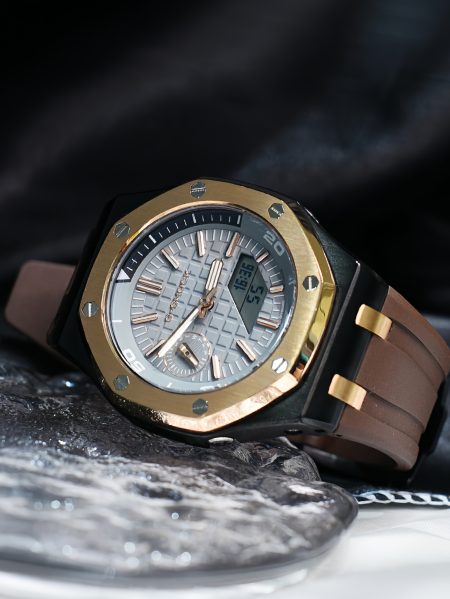 Ga2100 Brown Rubber Strap Gold Bezel Gray Dial Mod Watch