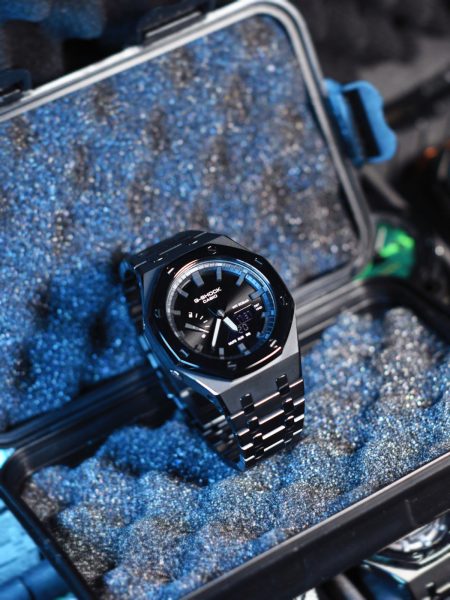 Ga2100 Dark Knight Black Stainless Steel Gray Hour Marker Watch 