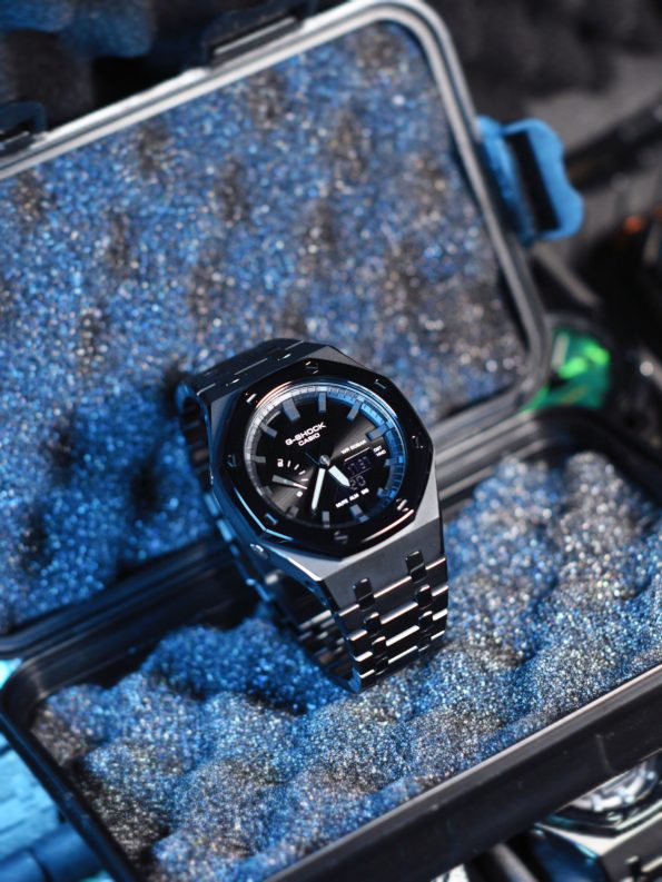 Ga2100 Dark Knight Black Stainless Steel Gray Hour Marker Watch