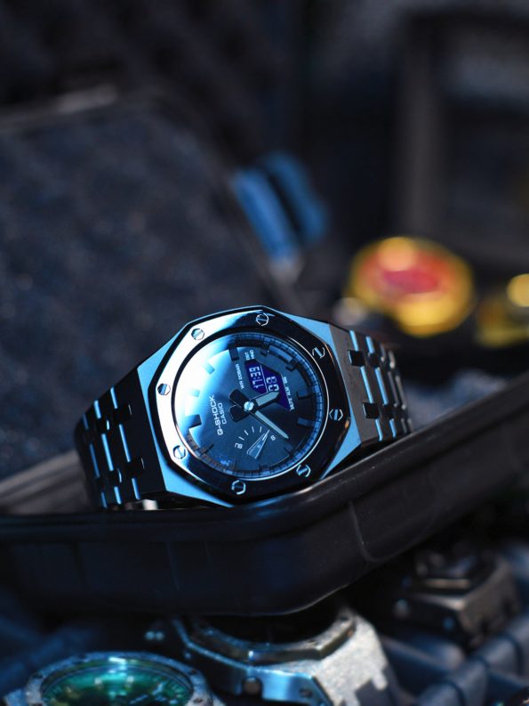 Ga2100 Dark Knight Black Stainless Steel Gray Hour Marker Watch