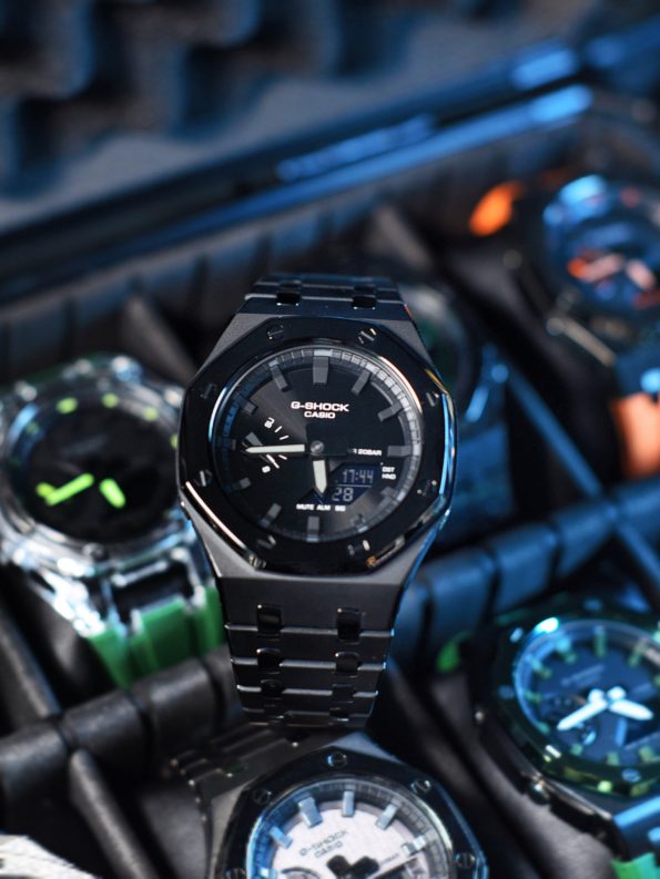 Ga2100 Dark Knight Black Stainless Steel Gray Hour Marker Watch