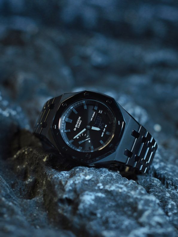 Ga2100 Dark Knight Black Stainless Steel Gray Hour Marker Watch