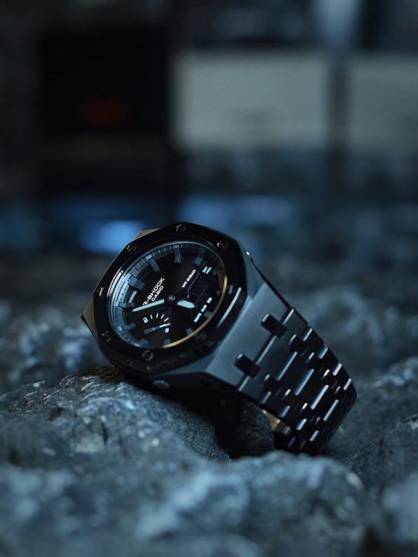 Ga2100 Dark Knight Black Stainless Steel Gray Hour Marker Watch