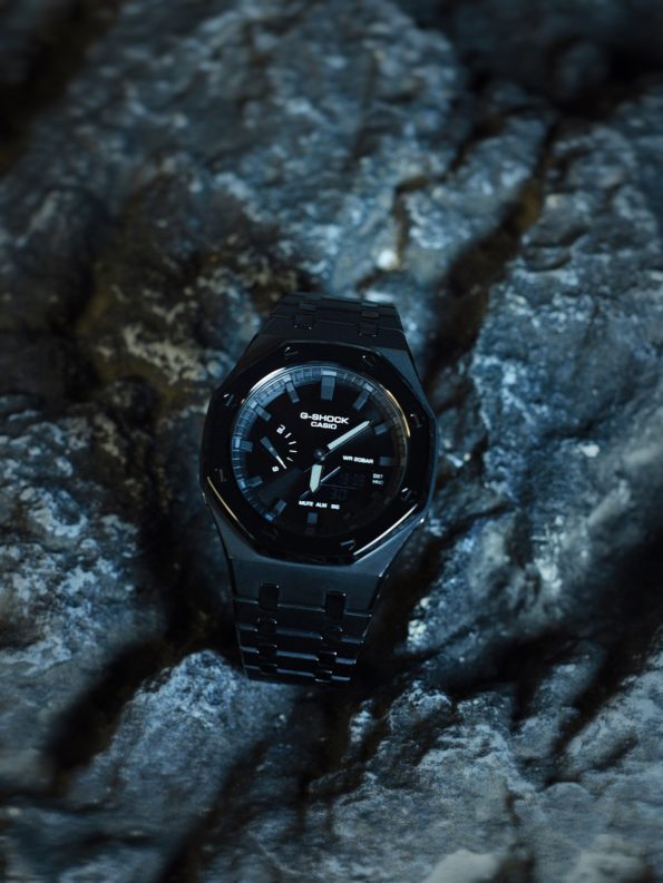 Ga2100 Dark Knight Black Stainless Steel Gray Hour Marker Watch