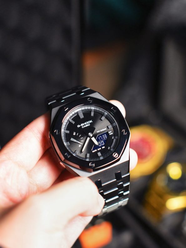 Ga2100 Dark Knight Black Stainless Steel Gray Hour Marker Watch