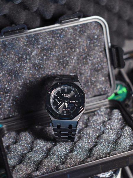 Ga2100 Dark Knight Black Stainless Steel Gray Hour Marker Watch