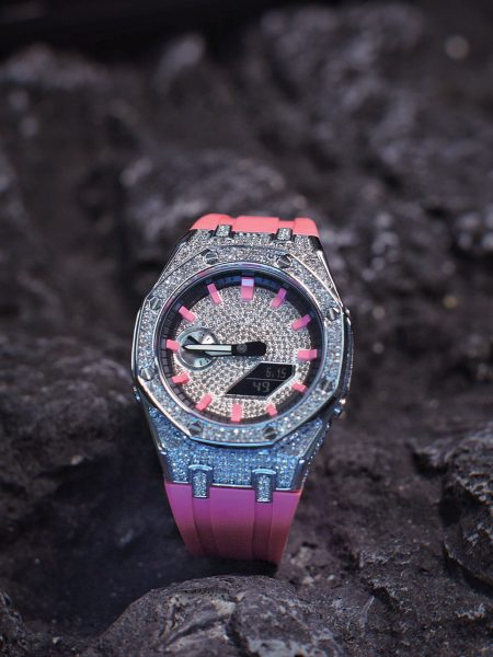 Ga2100 Diamond And Pink Rubber Strap Mod Watch