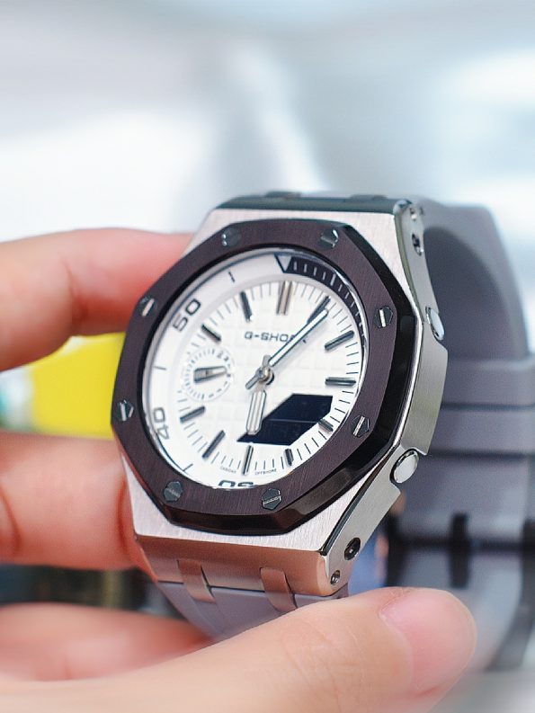Ga2100 Gray Rubber Strap Gray Bezel White Dial Watch