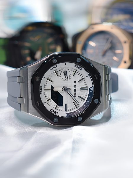 Ga2100 Gray Rubber Strap Gray Bezel White Dial Watch