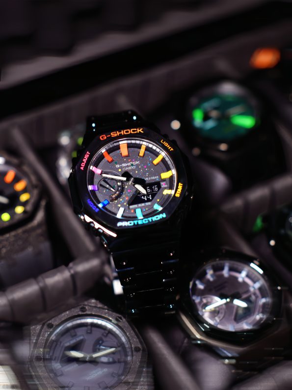 Ga2100 Mod Watch Black Strap Rainbow Dial Hour Marker
