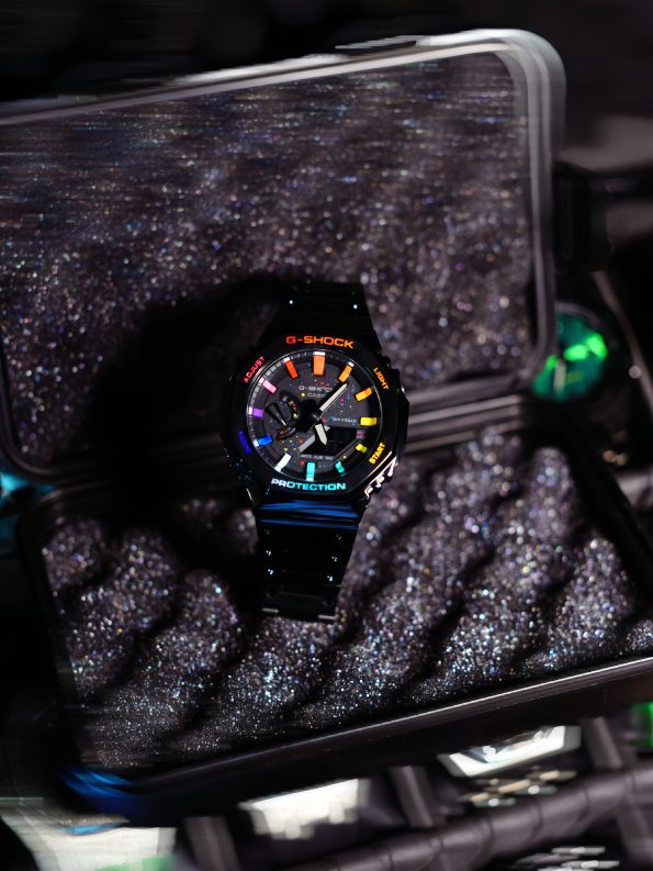 Ga2100 Mod Watch Black Strap Rainbow Dial Hour Marker