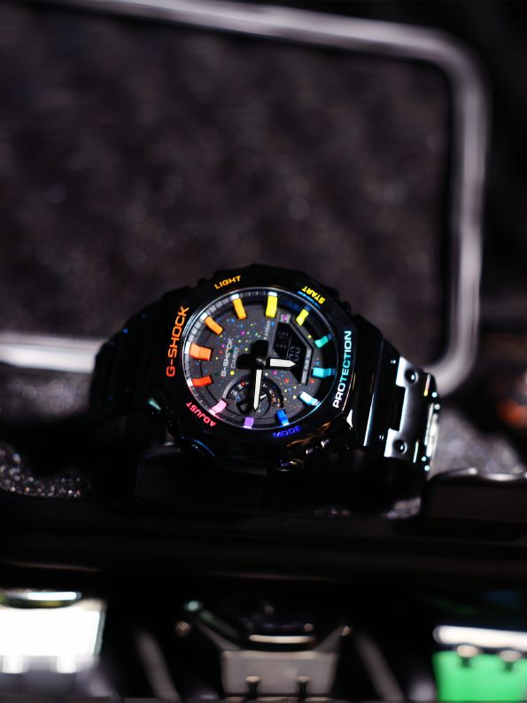 Ga2100 Mod Watch Black Strap Rainbow Dial Hour Marker