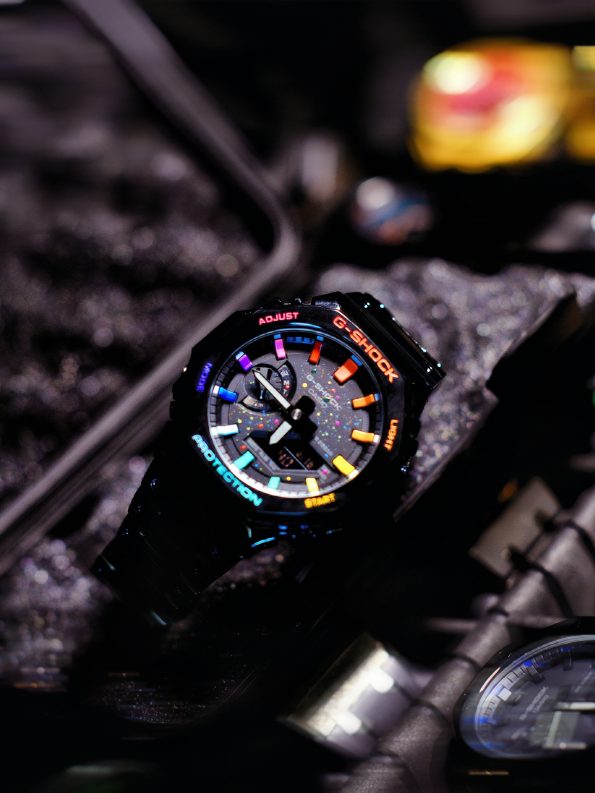 Ga2100 Mod Watch Black Strap Rainbow Dial Hour Marker