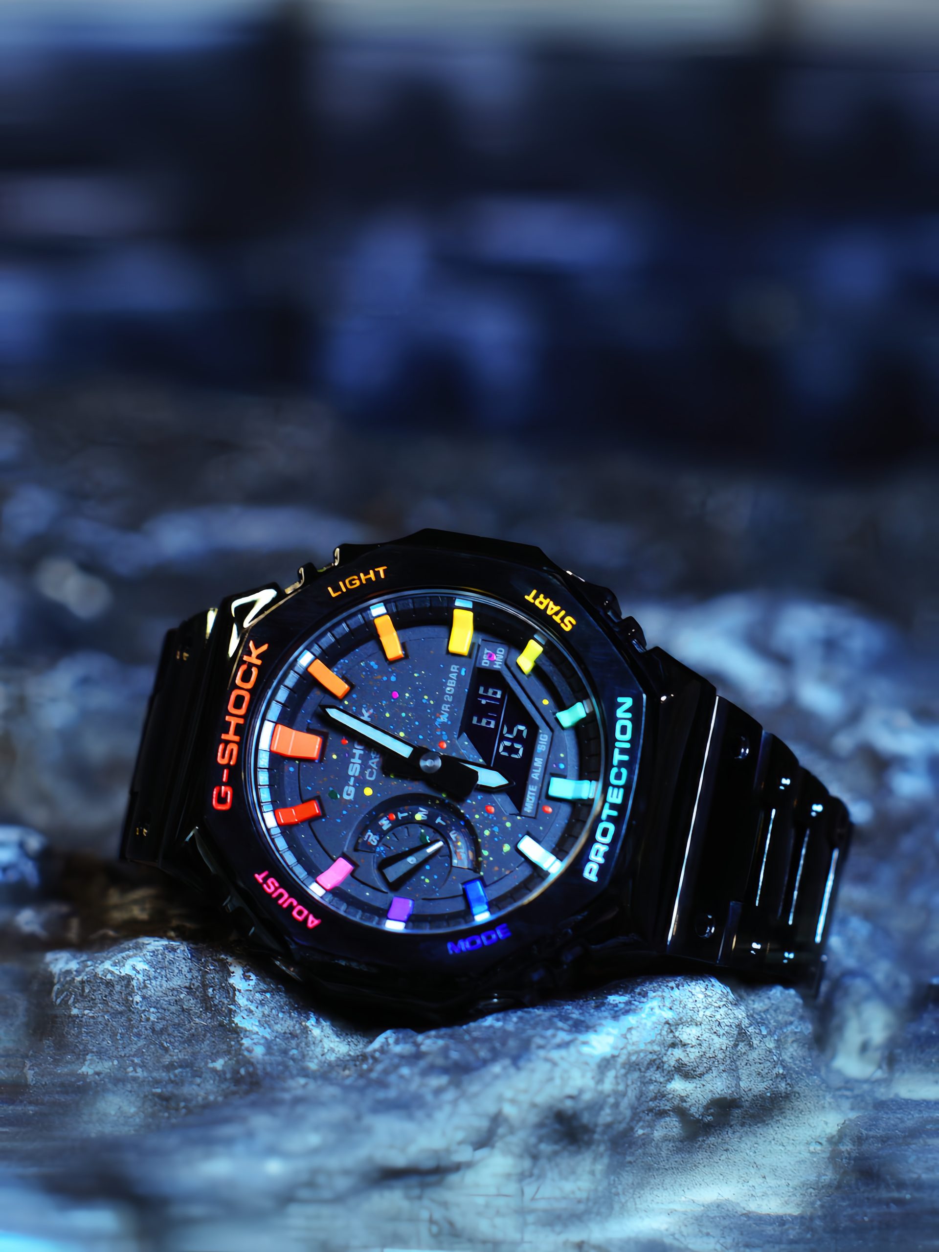 Ga2100 Mod Watch Black Strap Rainbow Dial Hour Marker 