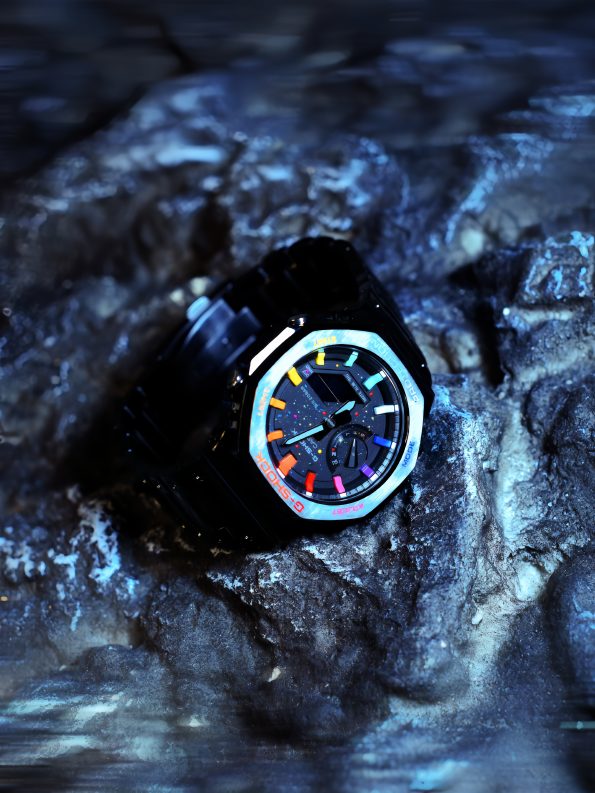 Ga2100 Mod Watch Black Strap Rainbow Dial Hour Marker