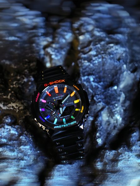 Ga2100 Mod Watch Black Strap Rainbow Dial Hour Marker
