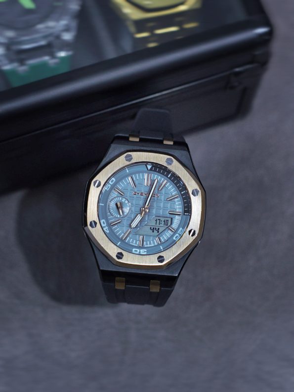 Ga2100 Mod Watch Copper Bezel Gray Dial Black Rubber Strap