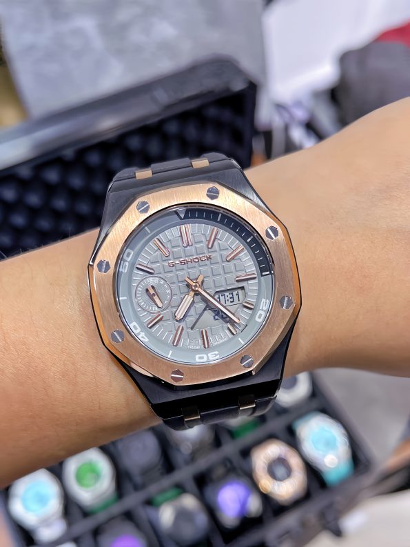 Ga2100 Mod Watch Copper Bezel Gray Dial Black Rubber Strap