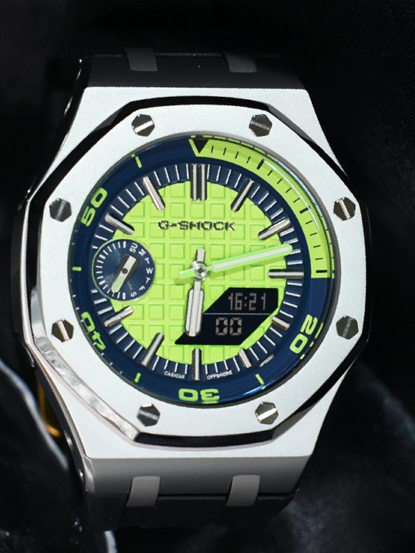 Ga2100 Silver Bezel Green Dial Black Rubber Strap Mod Watch