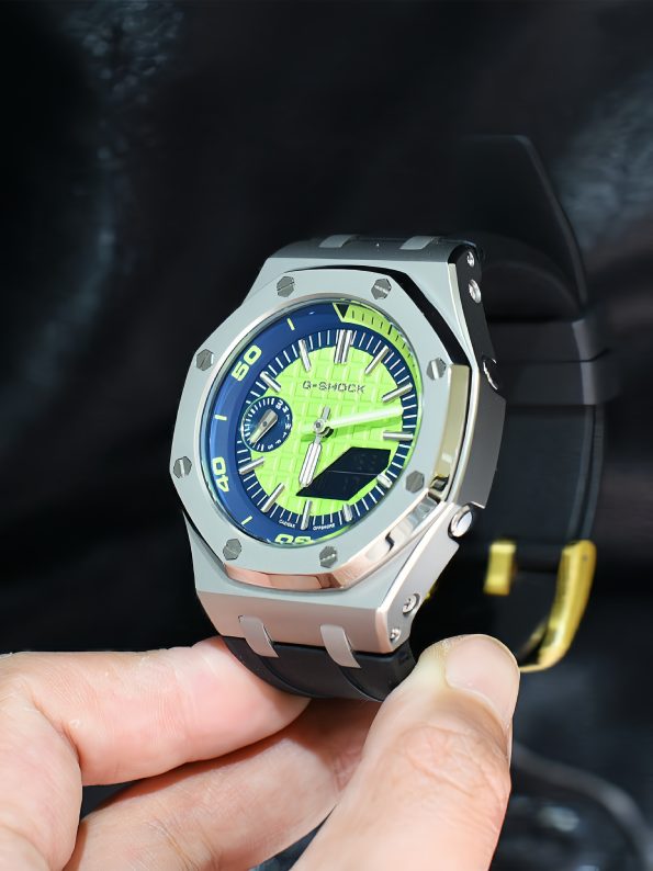 Ga2100 Silver Bezel Green Dial Black Rubber Strap Mod Watch