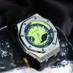 Ga2100 Silver Bezel Green Dial Black Rubber Strap Mod Watch