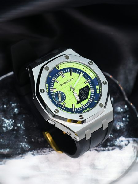 Ga2100 Silver Bezel Green Dial Black Rubber Strap Mod Watch 