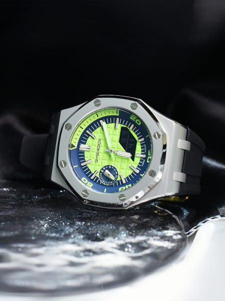 Ga2100 Silver Bezel Green Dial Black Rubber Strap Mod Watch