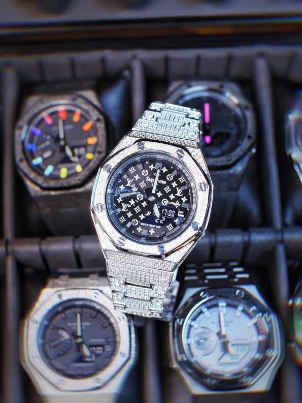 Ga2100 Silver Stainless Steel Lv Black Dial Watch