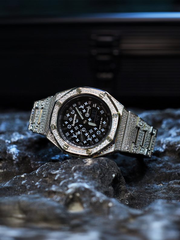 Ga2100 Silver Stainless Steel Lv Black Dial Watch
