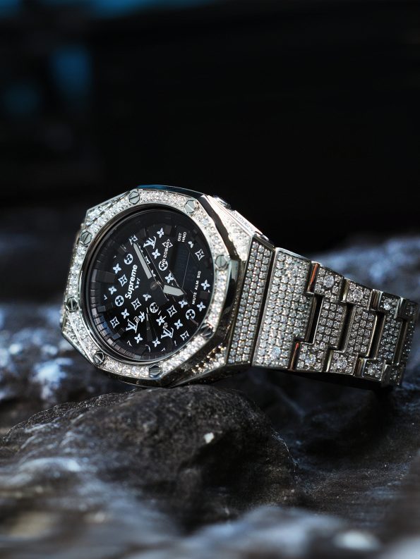 Ga2100 Silver Stainless Steel Lv Black Dial Watch