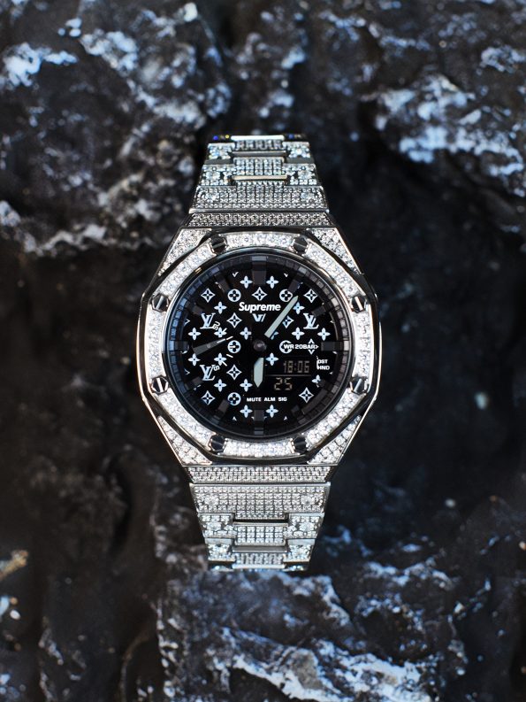 Ga2100 Silver Stainless Steel Lv Black Dial Watch