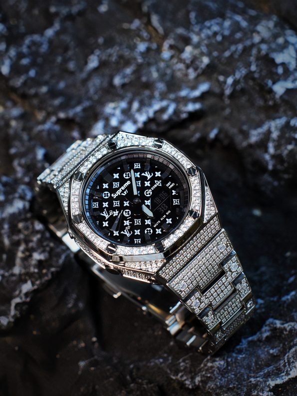 Ga2100 Silver Stainless Steel Lv Black Dial Watch