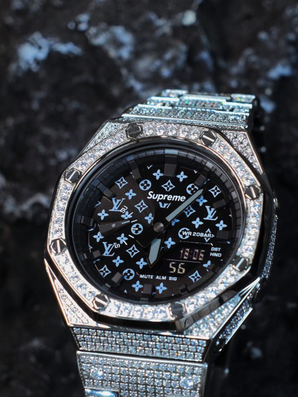 Ga2100 Silver Stainless Steel Lv Black Dial Watch