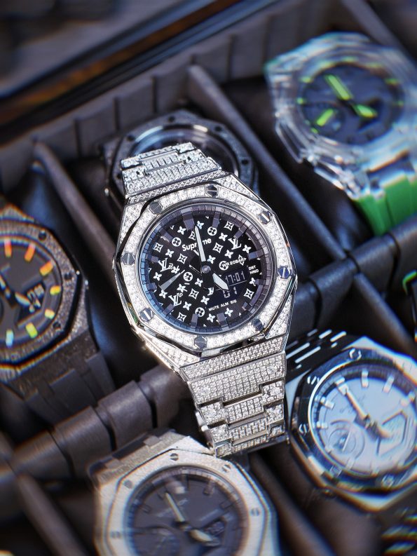 Ga2100 Silver Stainless Steel Lv Black Dial Watch