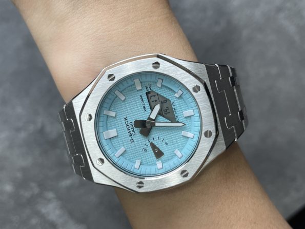 Ga2100 Silver Stainless Steel Tiffany Blue Dial White Hour Marker Watch