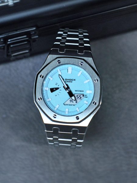 Ga2100 Silver Stainless Steel Tiffany Blue Dial White Hour Marker Watch