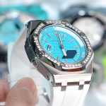 Ga2100 White Rubber Strap Silver Case Blue Dial Watch