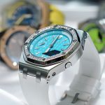 Ga2100 White Rubber Strap Silver Case Blue Dial Watch