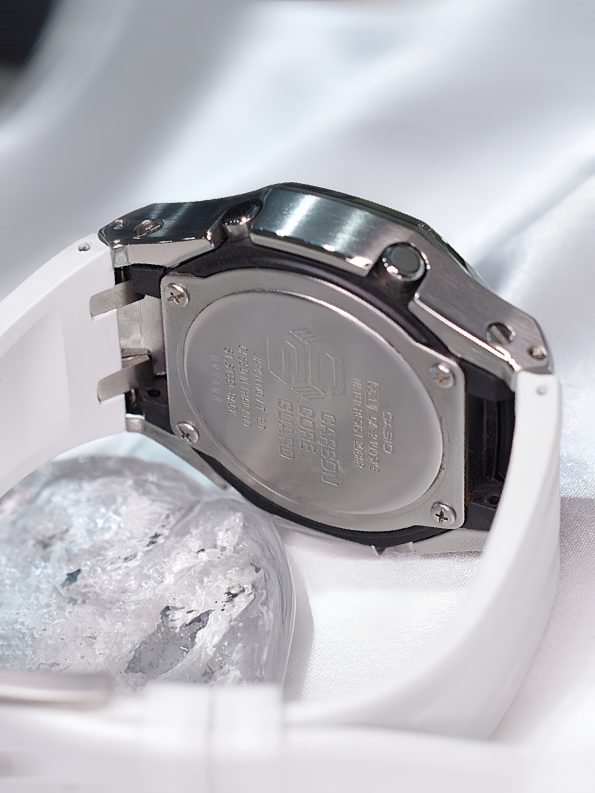 Ga2100 White Rubber Strap Silver Case Blue Dial Watch