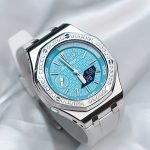 Ga2100 White Rubber Strap Silver Case Blue Dial Watch