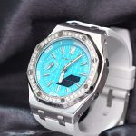 Ga2100 White Rubber Strap Silver Case Blue Dial Watch