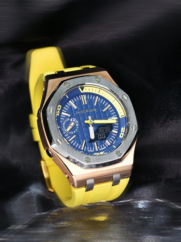 Ga2100 Yellow Rubber Strap Gold Bezel Blue Dial Watch