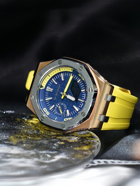 Ga2100 Yellow Rubber Strap Gold Bezel Blue Dial Watch