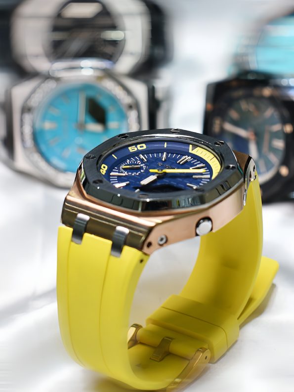 Ga2100 Yellow Rubber Strap Gold Bezel Blue Dial Watch