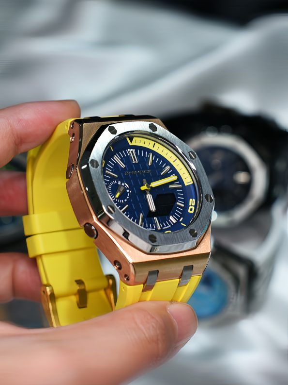 Ga2100 Yellow Rubber Strap Gold Bezel Blue Dial Watch
