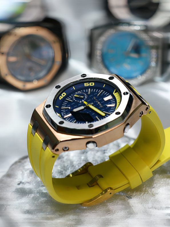 Ga2100 Yellow Rubber Strap Gold Bezel Blue Dial Watch